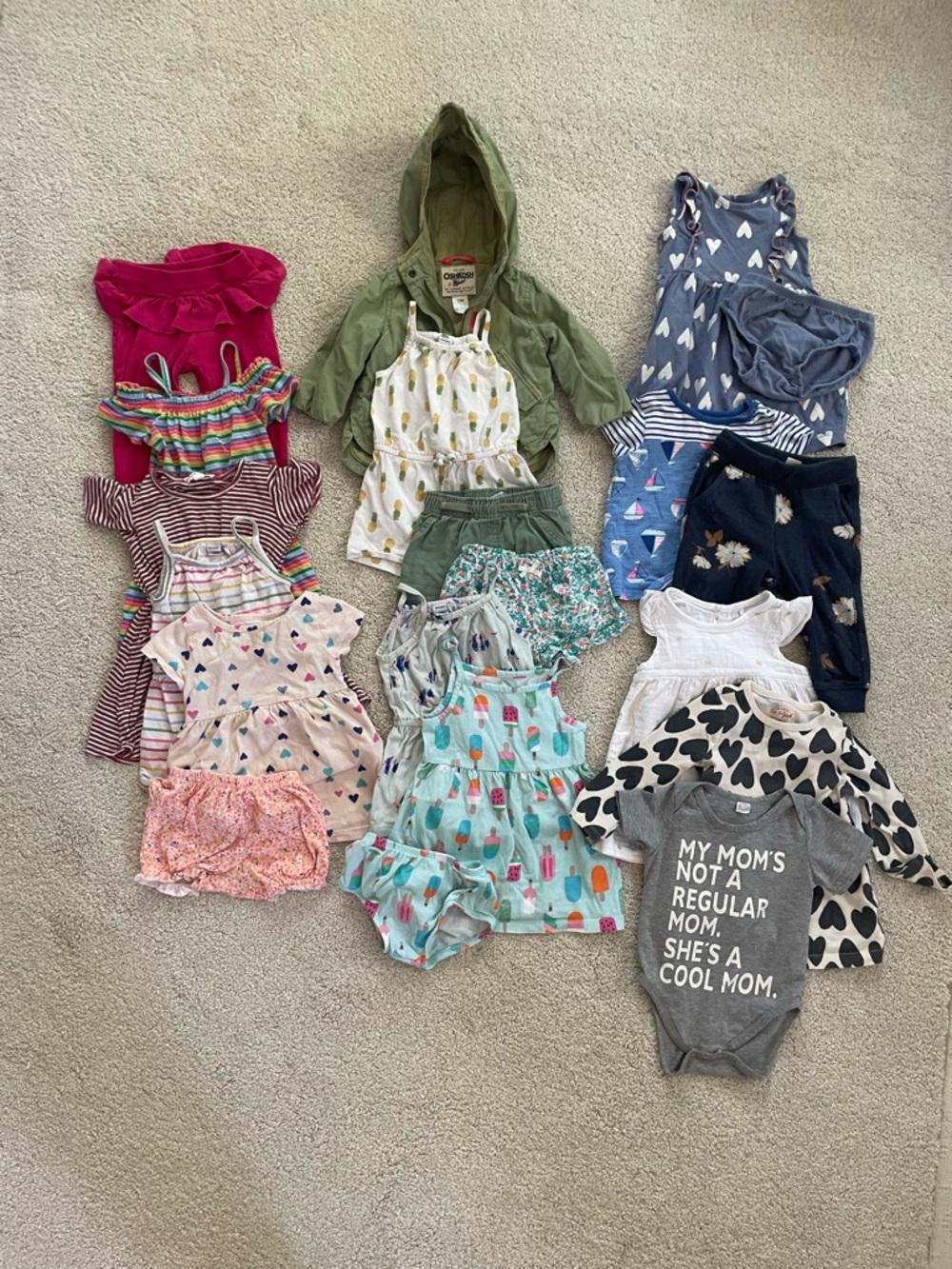 Toddler Girls Clothing Lot - Mixed Multicolor and Patterns sz 12mo - 18 pieces